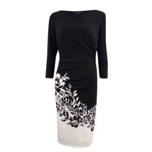 Ralph Lauren Black/White Floral Cocktail Dress 16W
